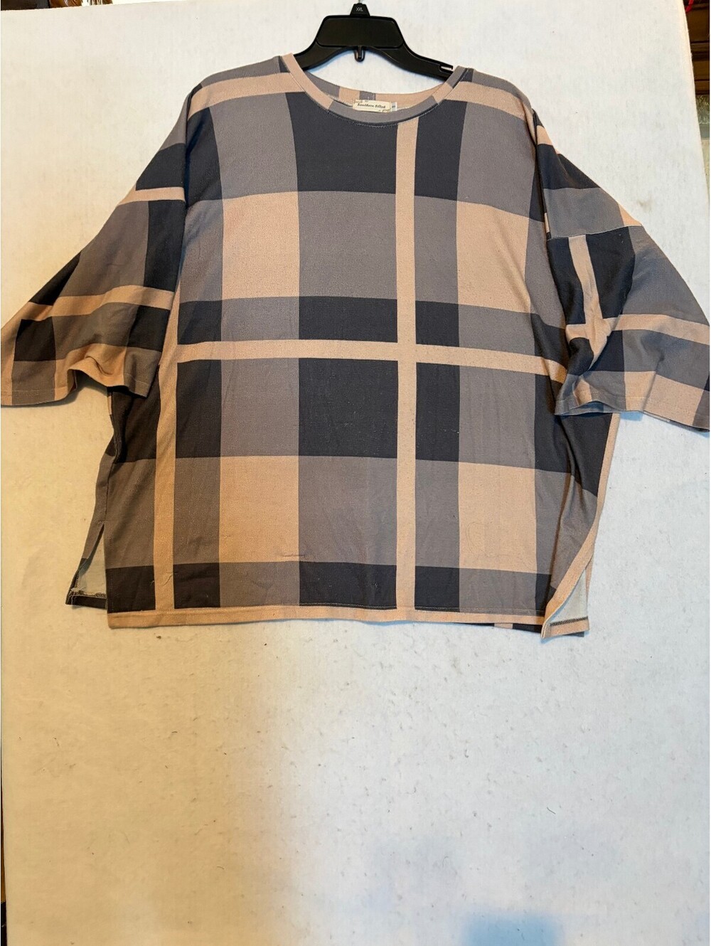 Southern Stitch Oversized Plaid Top in Beige and Black